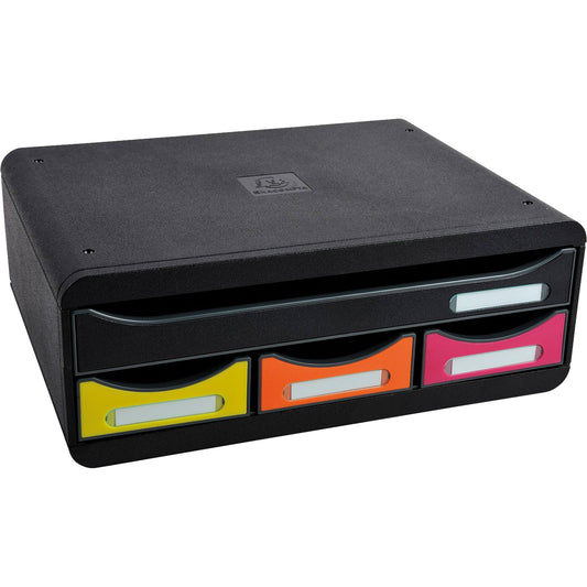 Exacompta Schubladenbox TOOLBOX Mini 4 Schubladen DIN A4 quer Polystyrol Gehäusefarbe: schwarz Farbe der Schublade: mehrfarbig