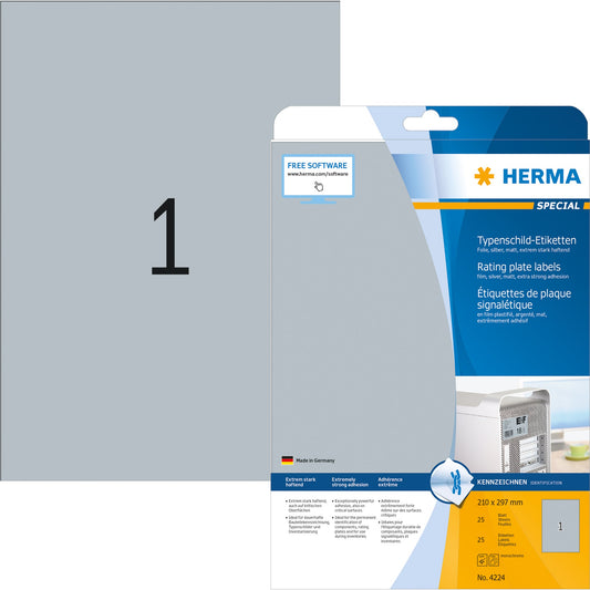HERMA Typenschildetikett 210 x 297 mm (B x H) silber 25 Etik./Pack.
