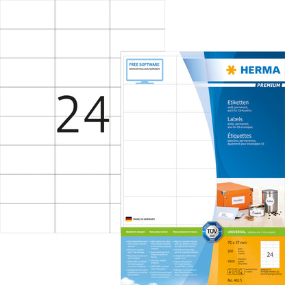 HERMA Universaletikett PREMIUM 70 x 37 mm (B x H) nicht wieder ablösbar Papier weiß 4.800 Etik./Pack.