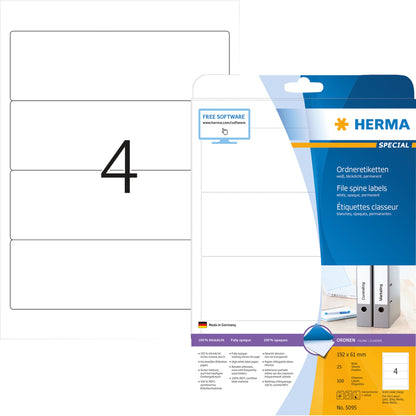 HERMA Ordnerrückenetikett breit/kurz 61 x 192 mm (B x H) selbstklebend ohne Griffloch weiß 100 Etik./Pack.