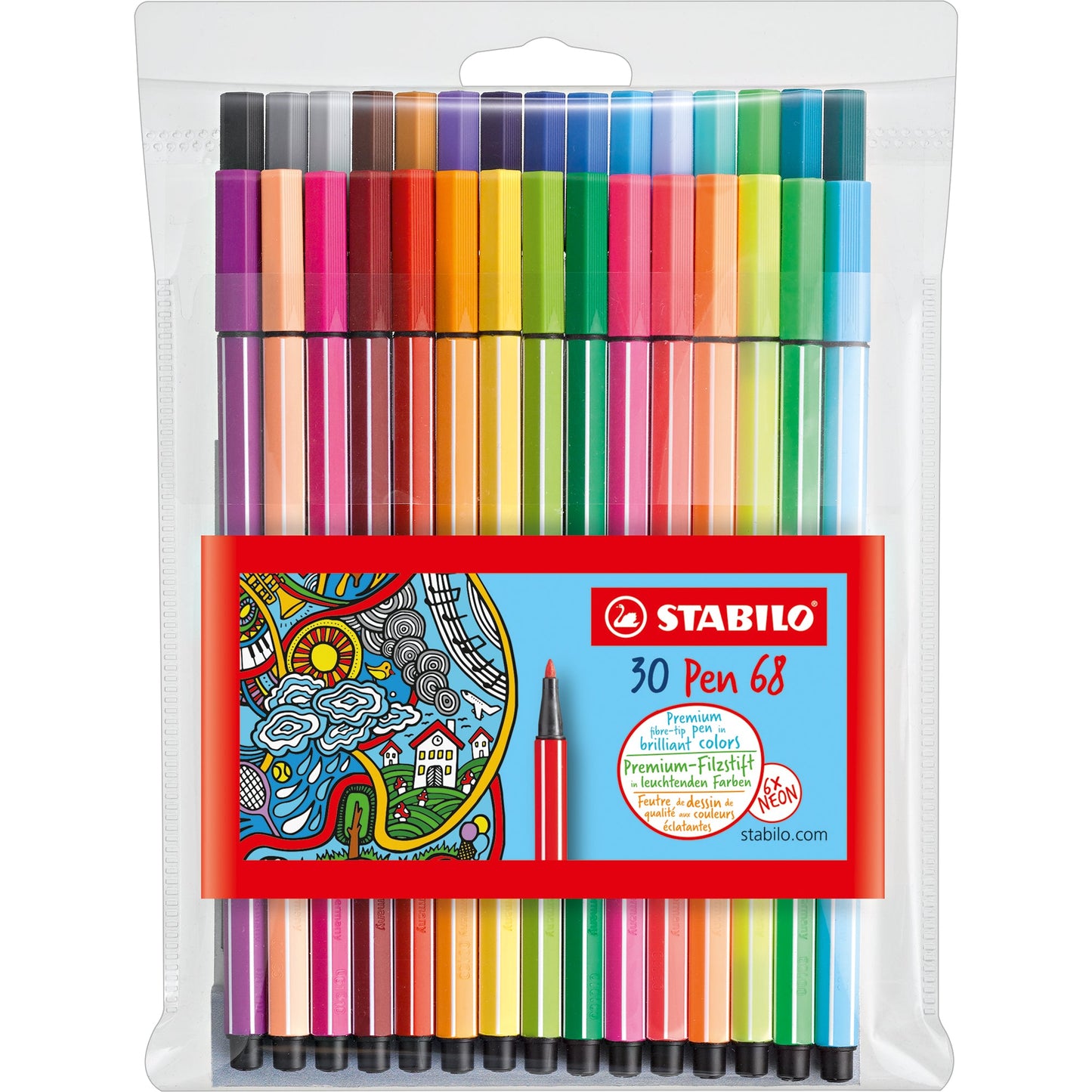 STABILO® Fasermaler Pen 68 1mm farbig sortiert nicht auswaschbar 30 St./Pack.