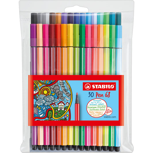 STABILO® Fasermaler Pen 68 1mm farbig sortiert nicht auswaschbar 30 St./Pack.