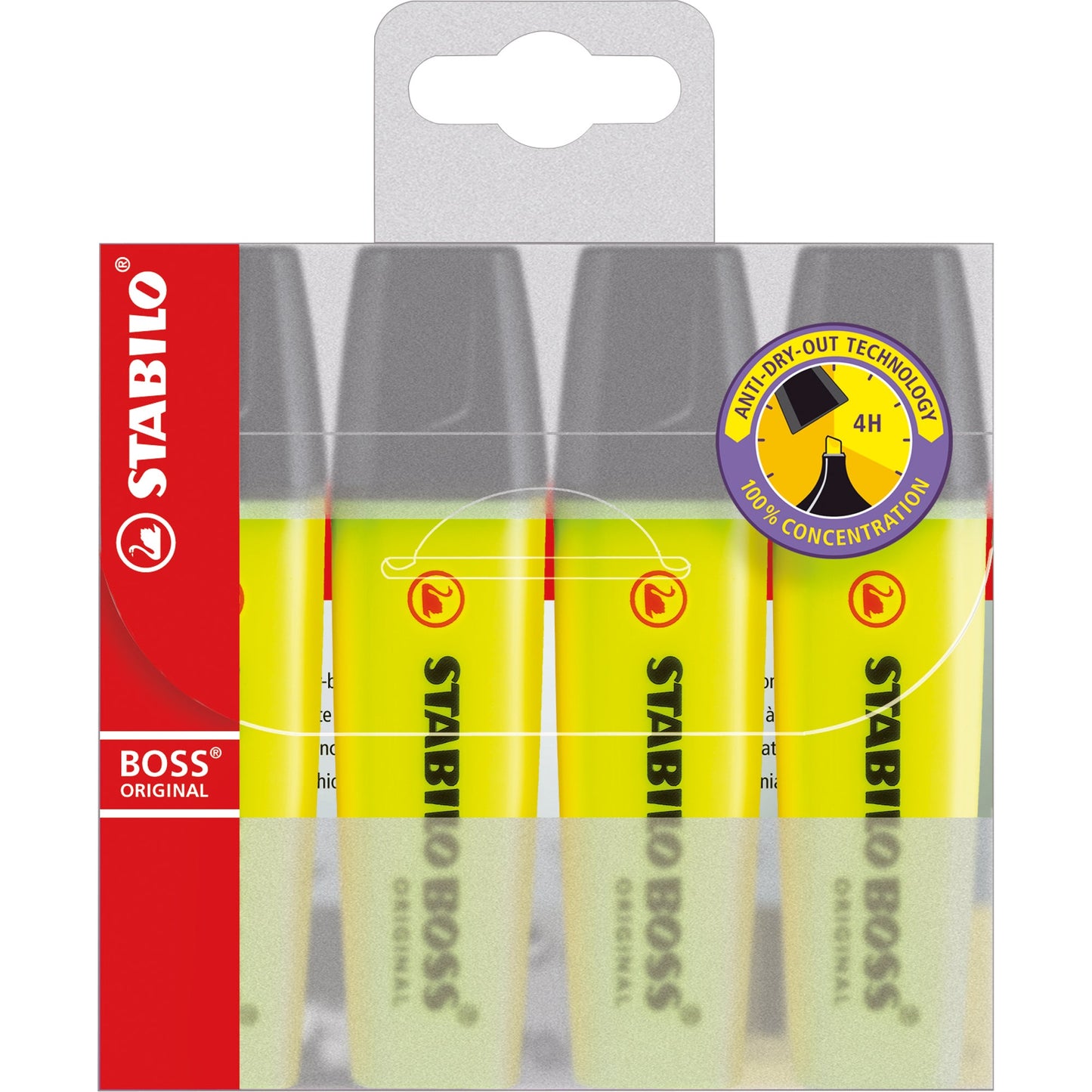 STABILO® Textmarker BOSS® ORIGINAL 2-5mm gelb Keilspitze 4 St./Pack.