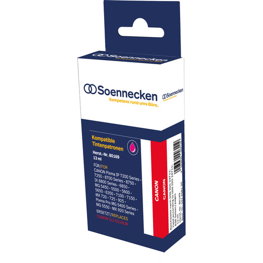 Soennecken Tintenpatrone kein Originalzubehör Kompatibel mit: Canon CLI551XLM 80169 ca. 875 Seiten magenta 13ml