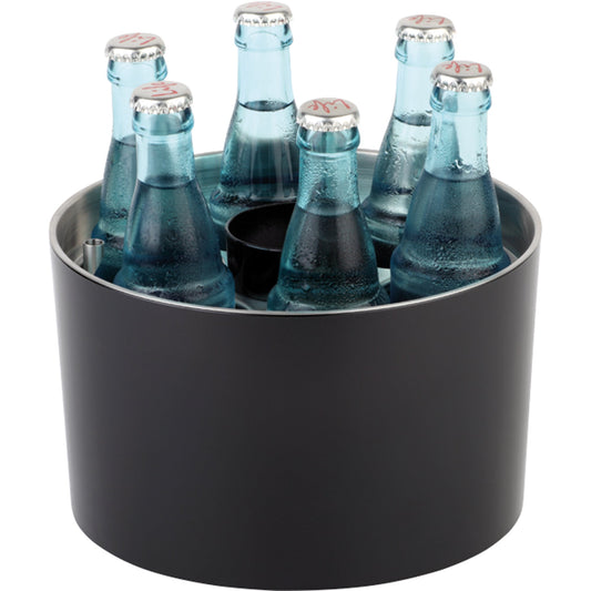 APS Flaschenkühler SIEGER DESIGN 0,25 bis 0,5 l 6 Flaschenhalter inkl. Kühlakku, Flaschenöffner, Kronkorkenschale SAN Kunststoff/Edelstahl schwarz