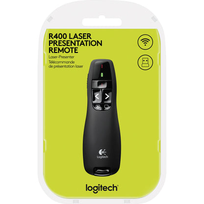 Logitech Wireless Presenter R400 115,5 x 37,8 x 27,4 mm (B x H x T) Windows® universell 10m inkl. USB-Empfänger schwarz