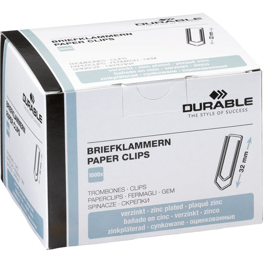 DURABLE Büroklammer spitze Form 32mm Metall verzinkt 1.000 St./Pack.