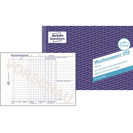 Avery Zweckform Wochenbericht 1310 DIN A5 quer nicht selbstdurchschreibend 100 Bl.