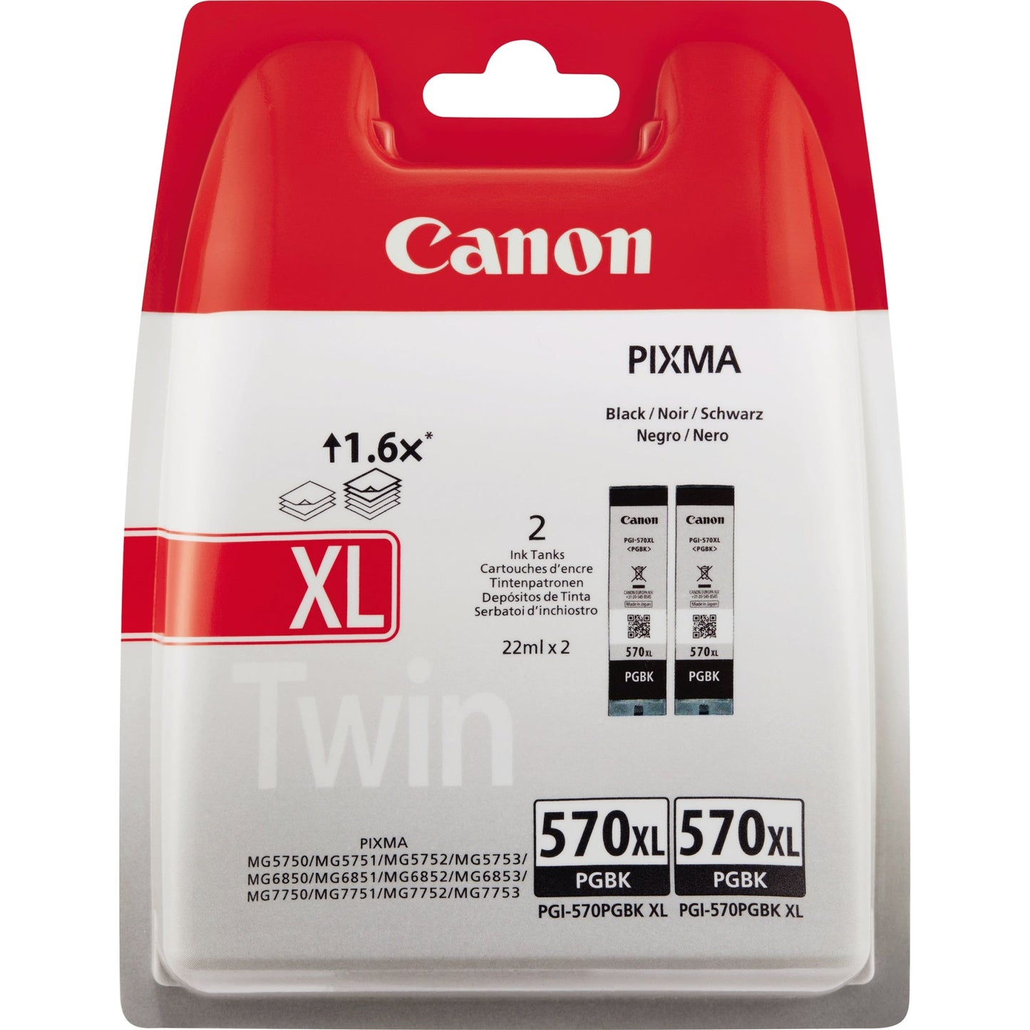 Canon Tintenpatrone Originalzubehör PGI-570XL BK ca. 2 x 500 Seiten schwarz 2 x 22ml 2 St./Pack.