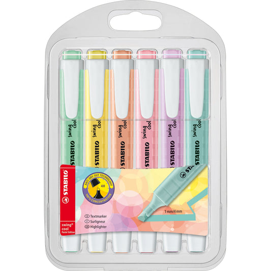STABILO® Textmarker swing® cool Pastel 1-4mm farbig sortiert Keilspitze 6 St./Pack.