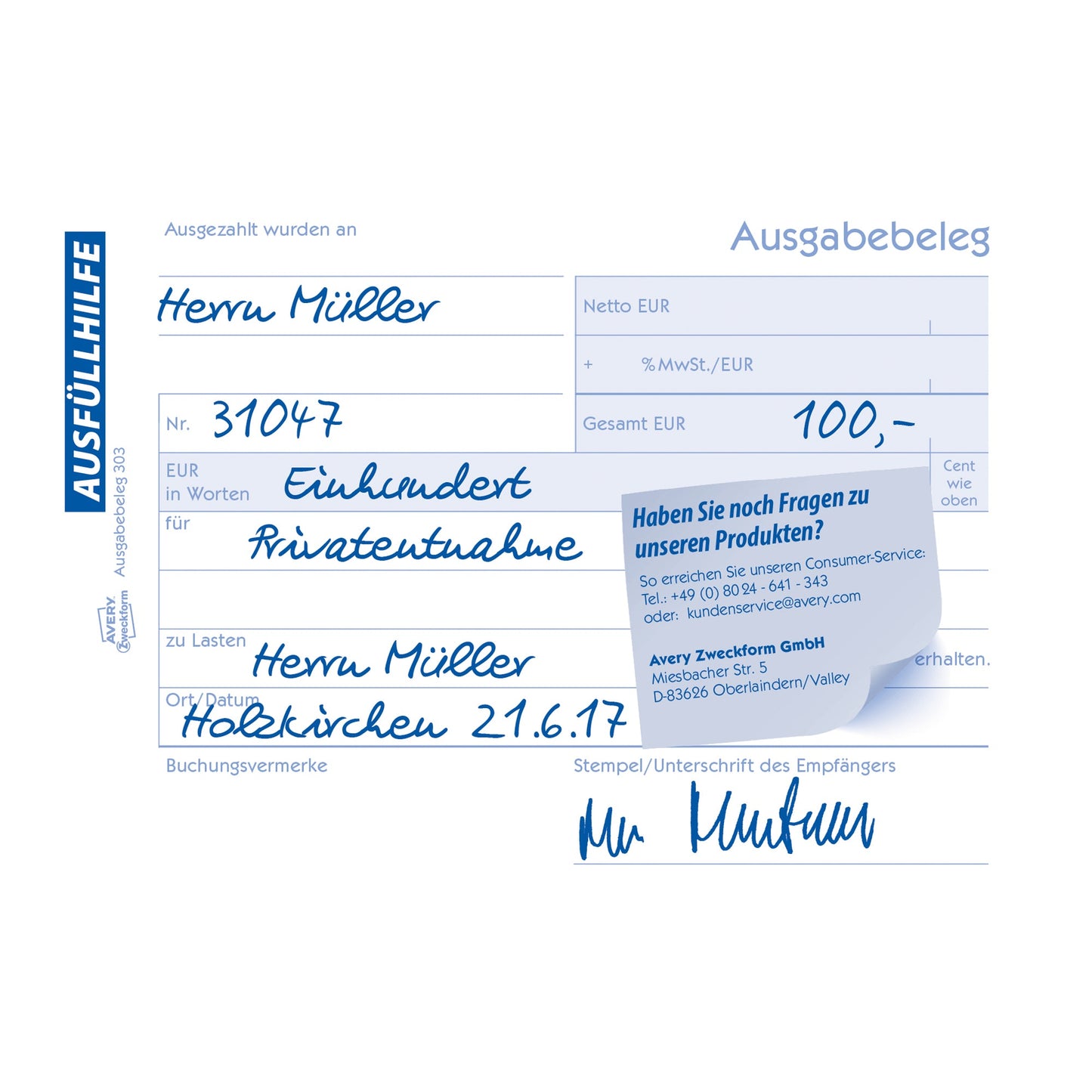 Avery Zweckform Ausgabebeleg 303 DIN A6 quer nicht selbstdurchschreibend 50 Bl.