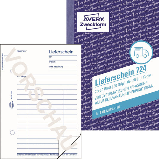 Avery Zweckform Lieferschein 724 DIN A6 nicht selbstdurchschreibend 2 x 50 Bl.