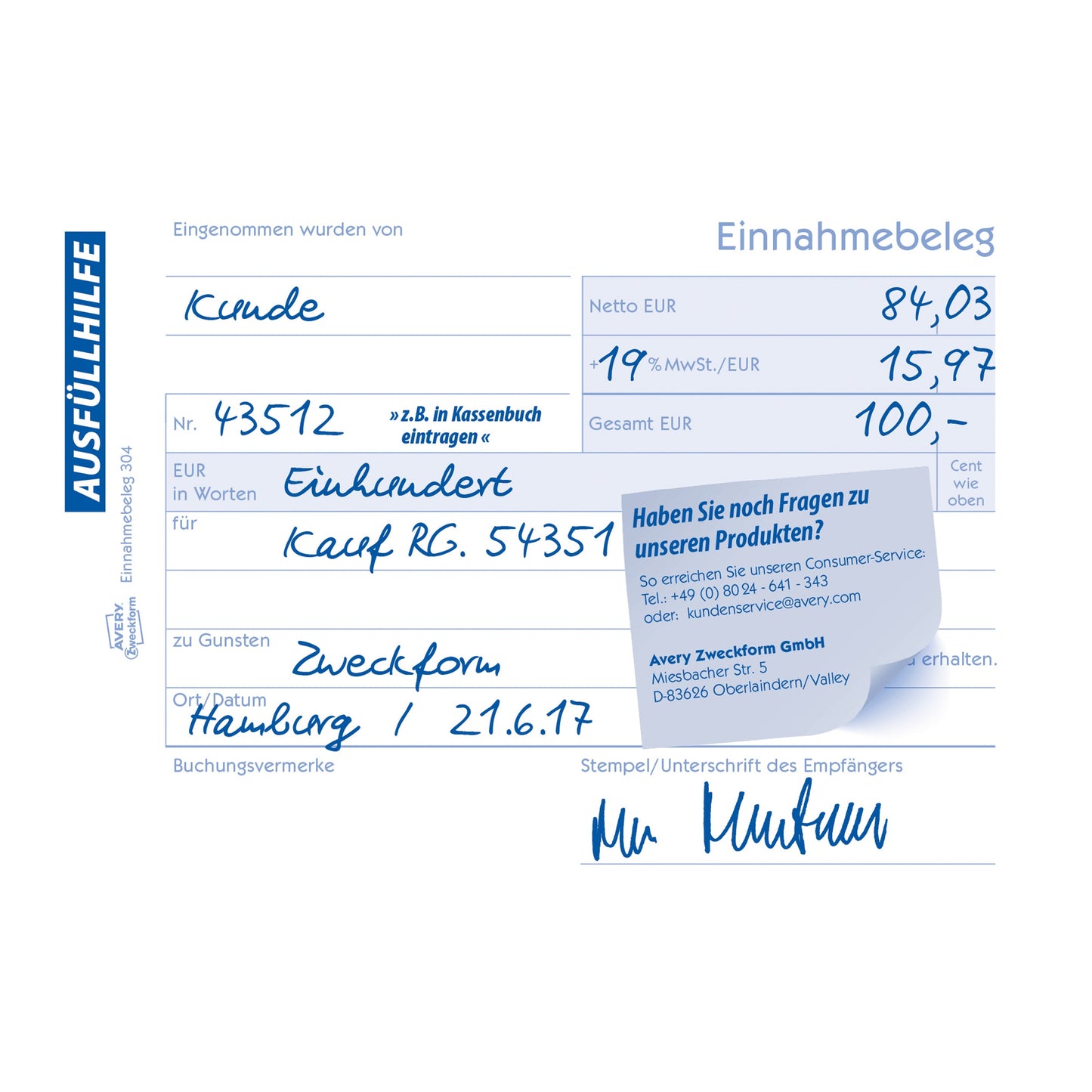 Avery Zweckform Einnahmebeleg 304 DIN A6 quer 65g/m² 50 Bl.