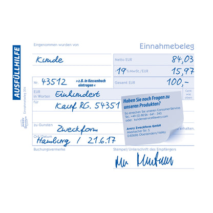Avery Zweckform Einnahmebeleg 304 DIN A6 quer 65g/m² 50 Bl.