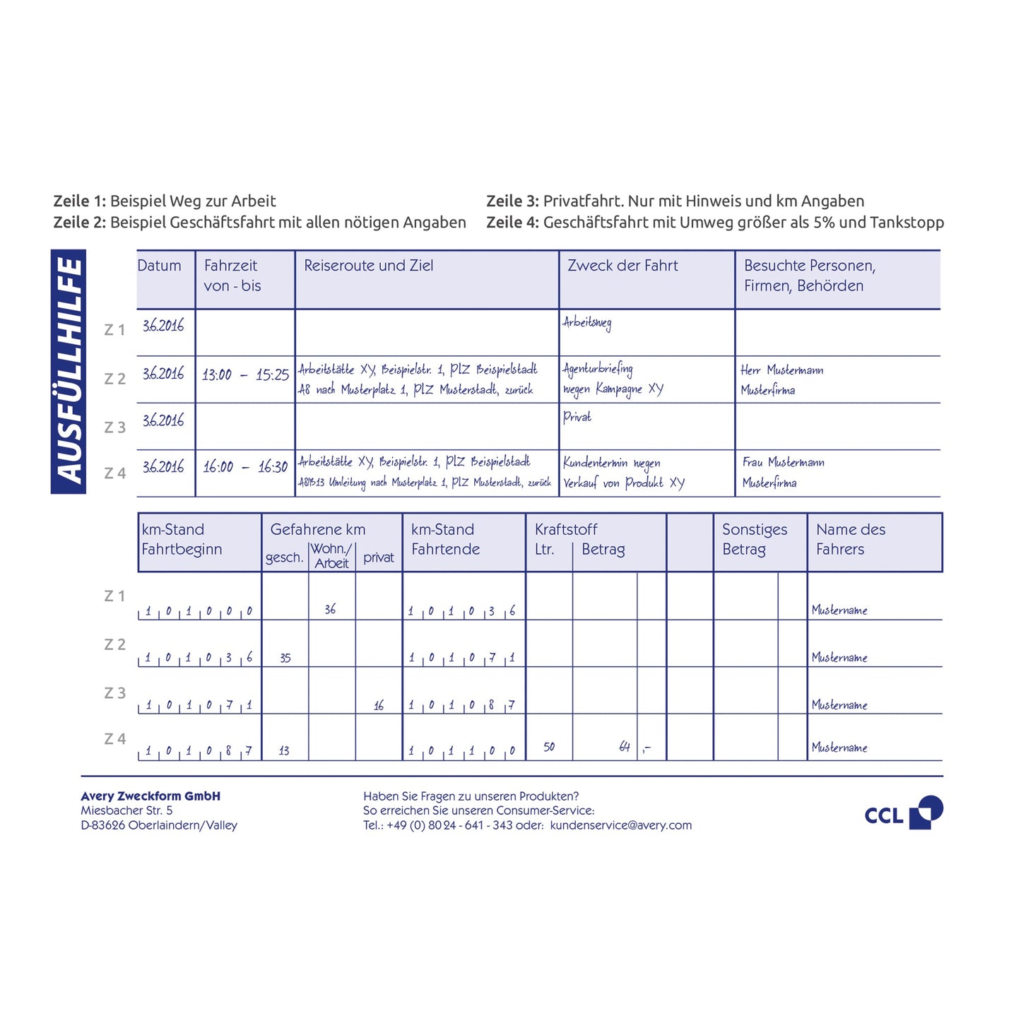 Avery Zweckform Fahrtenbuch 222 DIN A6 quer PKW blau 56 Bl.