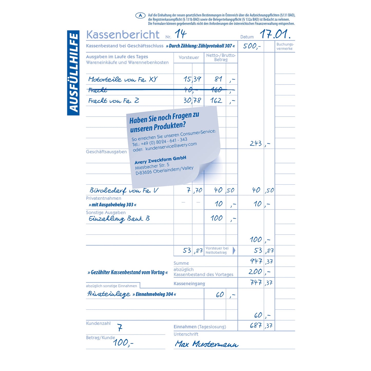 Avery Zweckform Kassenbericht 305 DIN A5 50 Bl.
