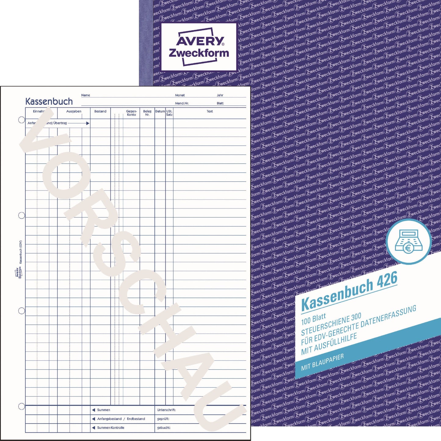Avery Zweckform Kassenbuch 426 DIN A4 blau 100 Bl.