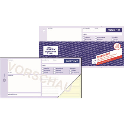 Avery Zweckform Kurzbrief 1741 1/3 DIN A4 selbstdurchschreibend 1 Durchschlag 2 x 40 Bl.