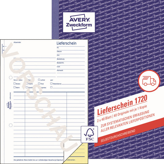 Avery Zweckform Lieferschein 1720 DIN A5 selbstdurchschreibend 2 x 40 Bl.