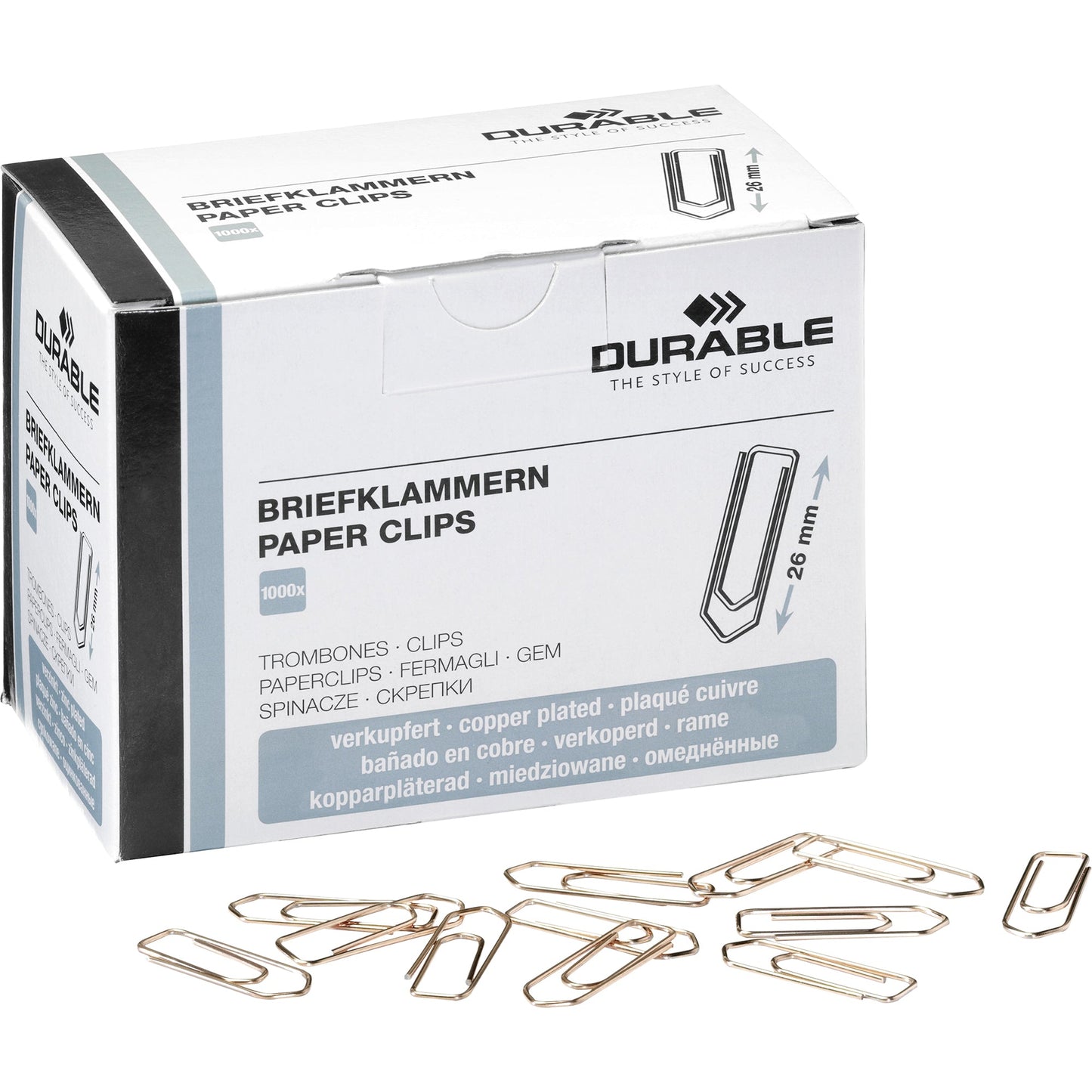 DURABLE Büroklammer spitze Form 26mm Metall kupfer 1.000 St./Pack.