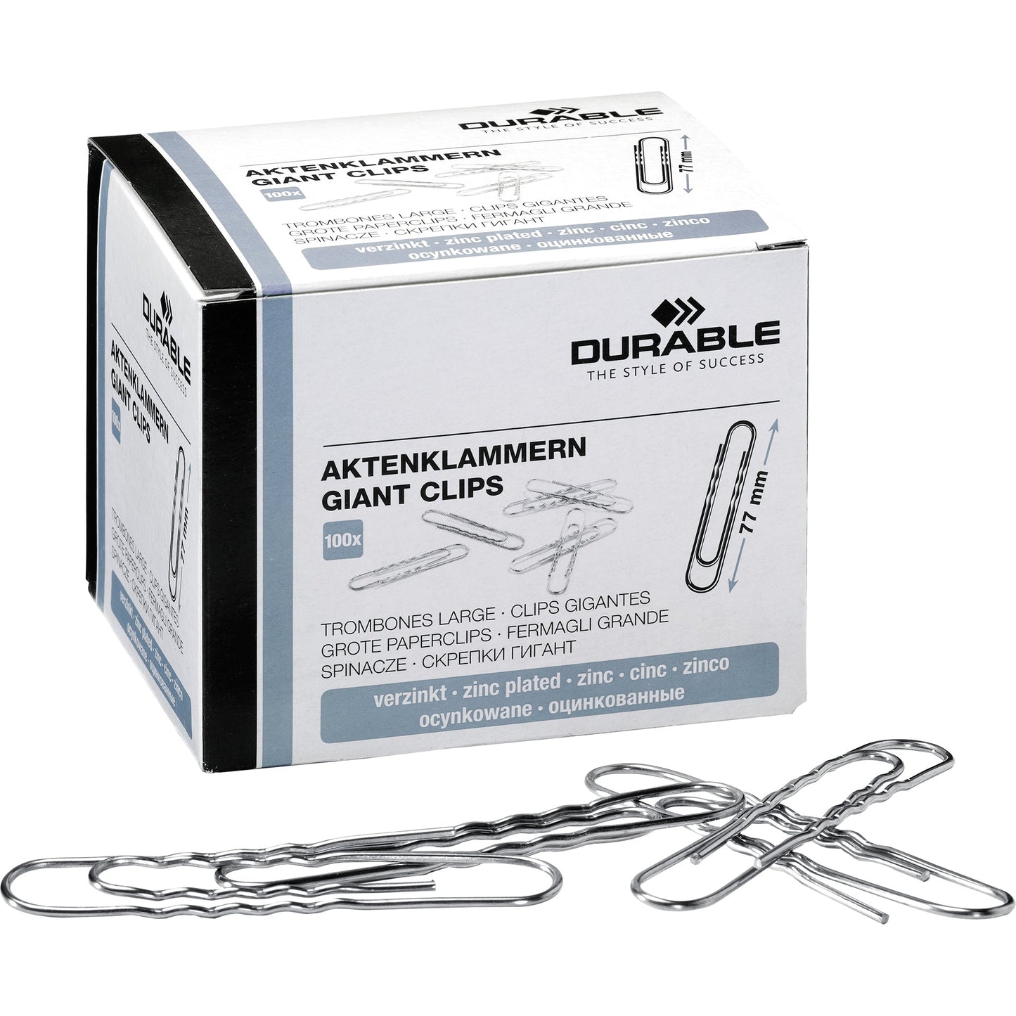 DURABLE Büroklammer gewellt, runde Form 77mm Metall silber 100 St./Pack.