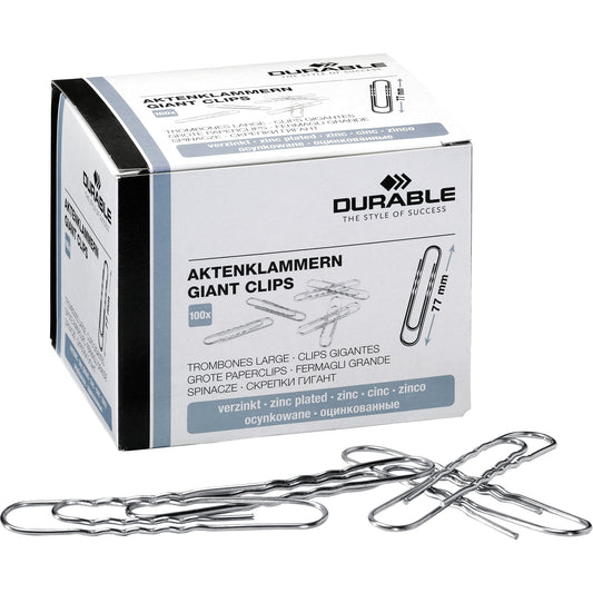 DURABLE Büroklammer gewellt, runde Form 77mm Metall silber 100 St./Pack.