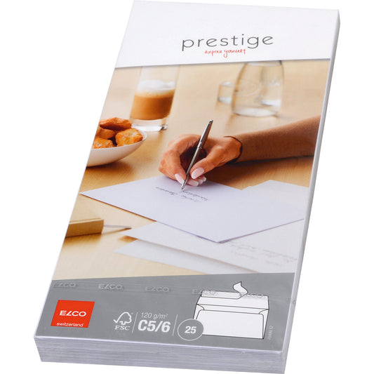 ELCO Briefumschlag Prestige DIN lang+ 229 x 114 mm (B x H) mit Haftklebung ohne Fenster 120g/m² hochweiß 25 St./Pack.