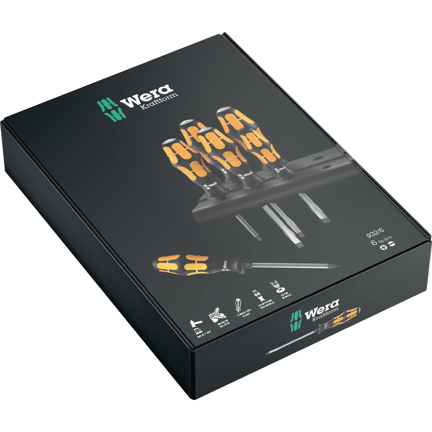 Wera Schraubendreher-Satz 932/6 2 Kreuz-Schraubendreher (PH 1 x 80/2 x 100 mm) 4 Schlitz-Schraubendreher (0,6 x 3,5 x 80, 0,8 x 4,5 x 90, 1 x 5,5 x 100, 1,2 x 7 x 125 mm inkl. Aufbewahrungs-Rack Werkzeugstahl 6 Teile