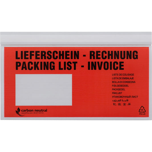 UNIPACK(TM) Dokumententasche Lieferschein - Rechnung DIN lang LDPE/Siliconpapier rot 500 St./Pack.
