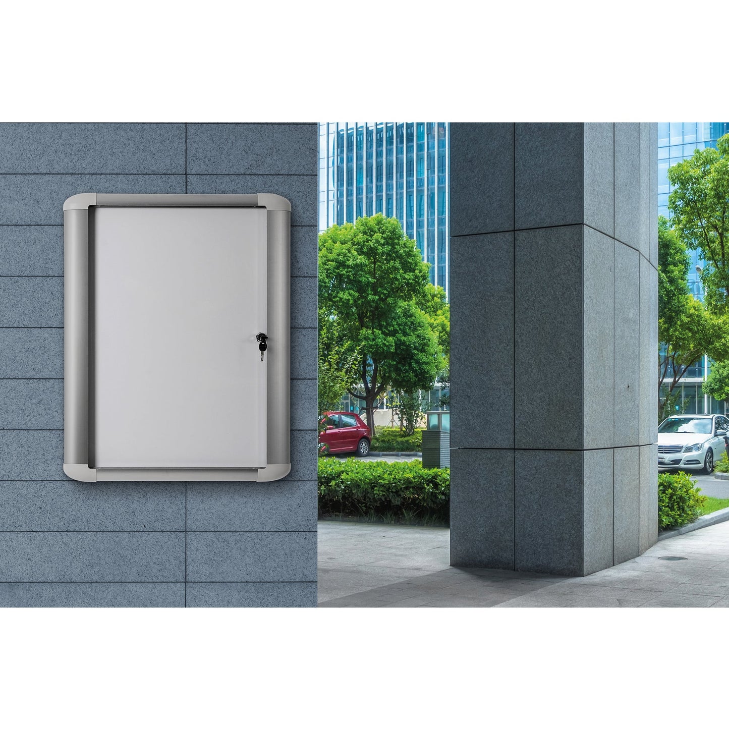 Bi-office Schaukasten Außenbereich 81,6 x 68,8 x 5,7 cm (B x H x T) 6 x DIN A4 mit Schloss Aluminium silber