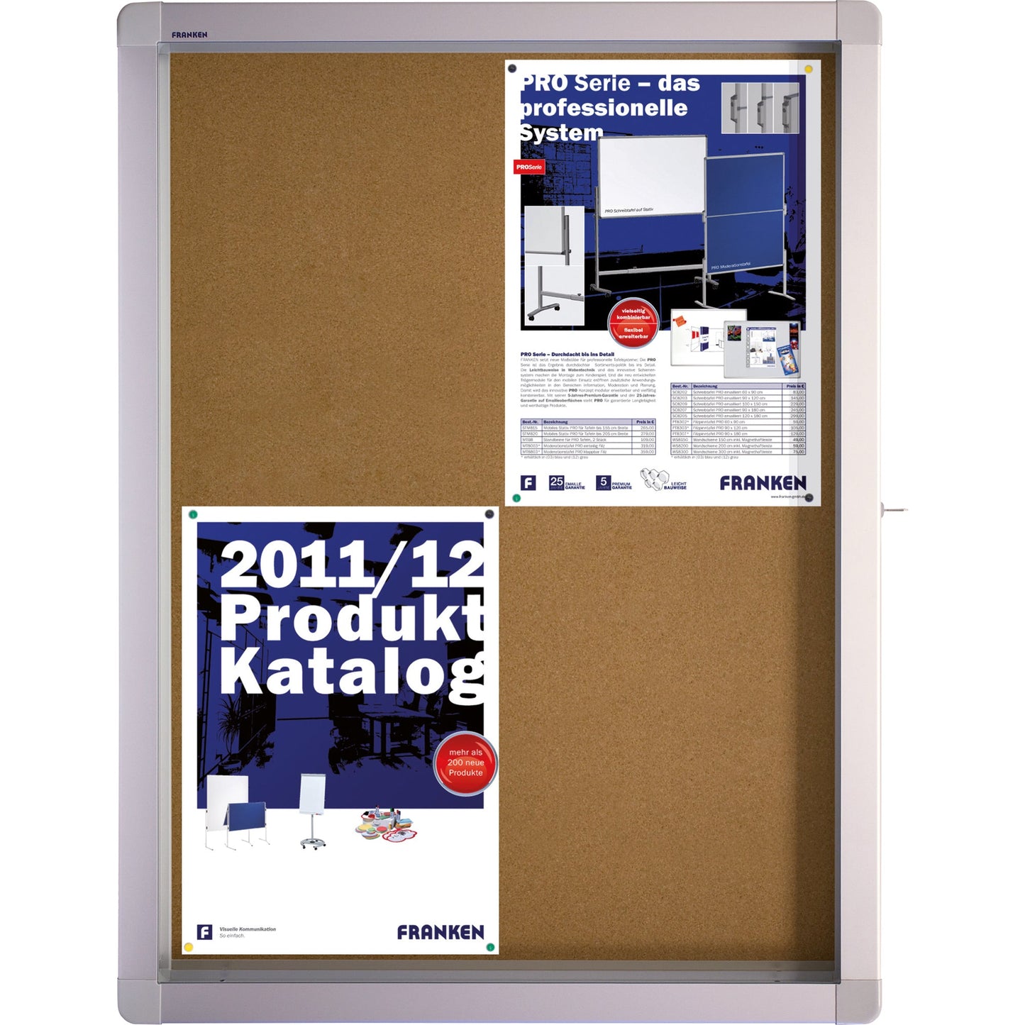 FRANKEN Schaukasten ECO Außenbereich 53 x 70,4 x 4,5 cm (B x H x T) 4 x DIN A4 mit Schloss Aluminium silber