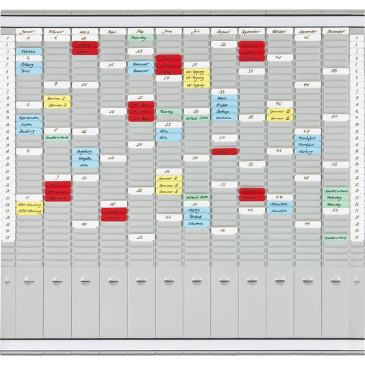 FRANKEN T-Kartentafel OfficePlaner 31,5 x 78 cm (B x H) 35 Planungsfelder Metall hellgrau