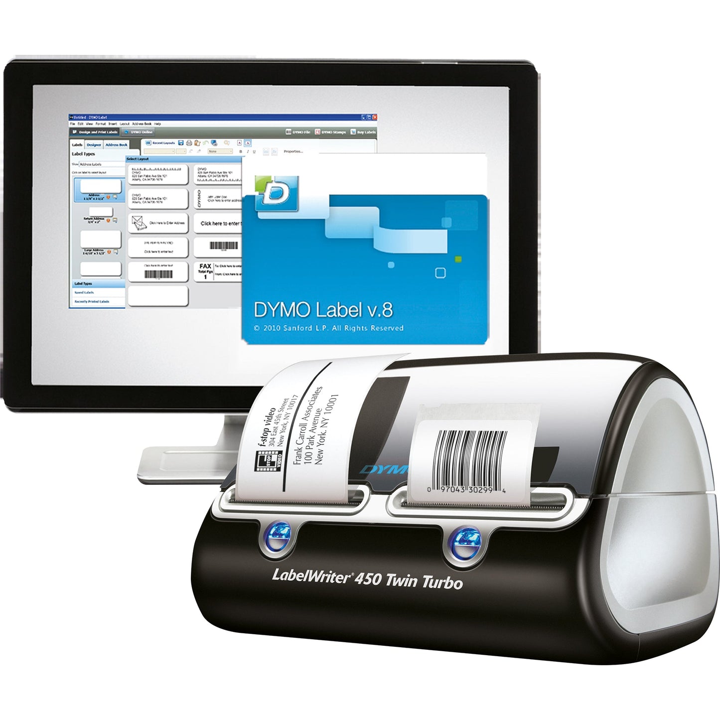DYMO® Etikettendrucker LabelWriterT 450 TwinTurbo 4 Druckzeilen 71 Etik./Min. USB 2.0 inkl. 2 x 20 Starter-Etiketten (89 x 36 mm), Adapter, Netzkabel, USB-Kabel, Kurzanleitung