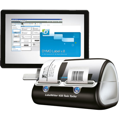DYMO® Etikettendrucker LabelWriterT 450 TwinTurbo 4 Druckzeilen 71 Etik./Min. USB 2.0 inkl. 2 x 20 Starter-Etiketten (89 x 36 mm), Adapter, Netzkabel, USB-Kabel, Kurzanleitung