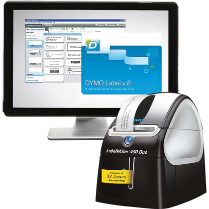 DYMO® Etikettendrucker LabelWriterT 450 Duo 71 Etik./Min. USB 2.0 inkl. 20 Starter Etiketten (89 x 36 mm), D1-Schriftband (24 mm x 3 m, schwarz auf weiß), Adapter, Netzkabel, USB-Kabel, Kurzanleitung