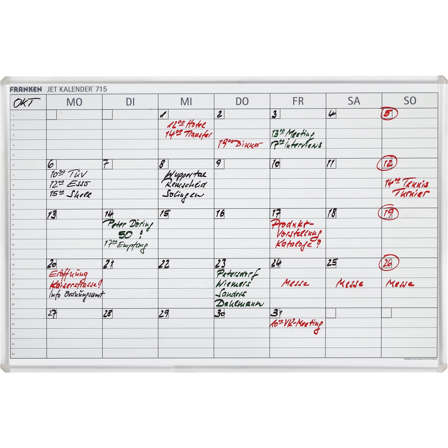 FRANKEN Wochenplaner JetKalender 715 90 x 60 cm (B x H) inkl. 1 Tafelschreiber trocken abwischbar, 1 FineMarker feucht abwischbar, 3 Haftmagnete Aluminium/Kunststoff weiß