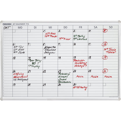 FRANKEN Wochenplaner JetKalender 715 90 x 60 cm (B x H) inkl. 1 Tafelschreiber trocken abwischbar, 1 FineMarker feucht abwischbar, 3 Haftmagnete Aluminium/Kunststoff weiß