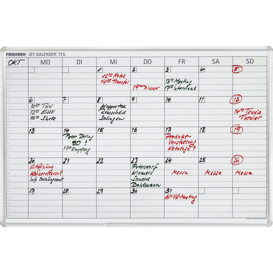 FRANKEN Wochenplaner JetKalender 715 90 x 60 cm (B x H) inkl. 1 Tafelschreiber trocken abwischbar, 1 FineMarker feucht abwischbar, 3 Haftmagnete Aluminium/Kunststoff weiß