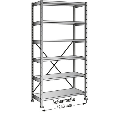SCHOLZ Grundregal M100 1.200 x 2.280 x 300 mm (B x H x T) 6 Fachböden 90kg inkl. Kreuzdiagonale Stahl