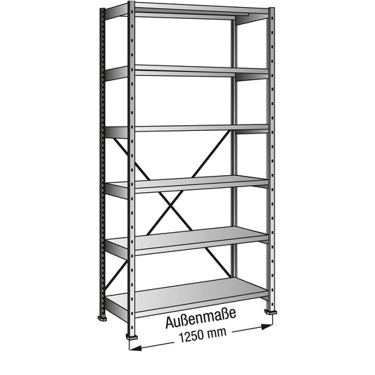 SCHOLZ Grundregal M100 1.200 x 2.280 x 300 mm (B x H x T) 6 Fachböden 90kg inkl. Kreuzdiagonale Stahl