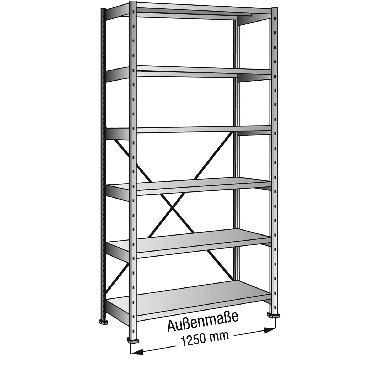 SCHOLZ Grundregal M100 1.200 x 2.280 x 600 mm (B x H x T) 6 Fachböden 180kg inkl. Kreuzdiagonale Stahl