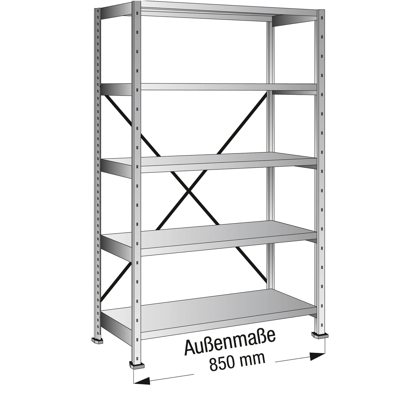 SCHOLZ Grundregal M80 800 x 1.920 x 800 mm ( B x H x T) 5 Fachböden 360kg inkl. Kreuzdiagonale Stahl