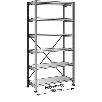 SCHOLZ Grundregal M100 800 x 2.280 x 600 mm (B x H x T) 6 Fachböden 260kg inkl. Kreuzdiagonale Stahl