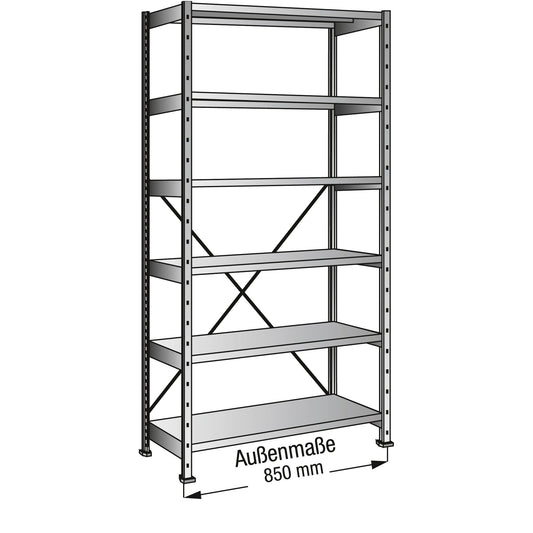 SCHOLZ Grundregal M100 800 x 2.280 x 600 mm (B x H x T) 6 Fachböden 260kg inkl. Kreuzdiagonale Stahl