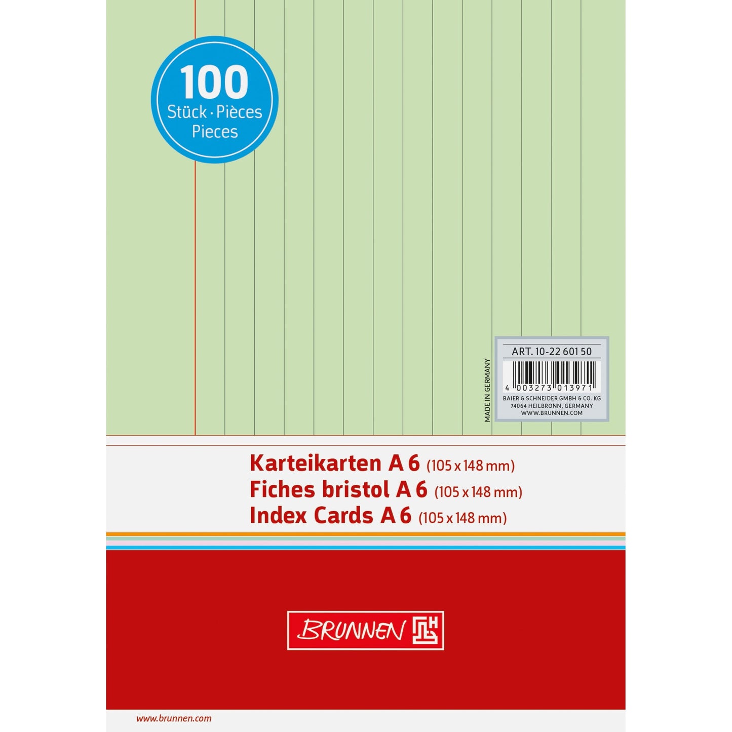 BRUNNEN Karteikarte DIN A6 quer liniert grün 100 St./Pack.