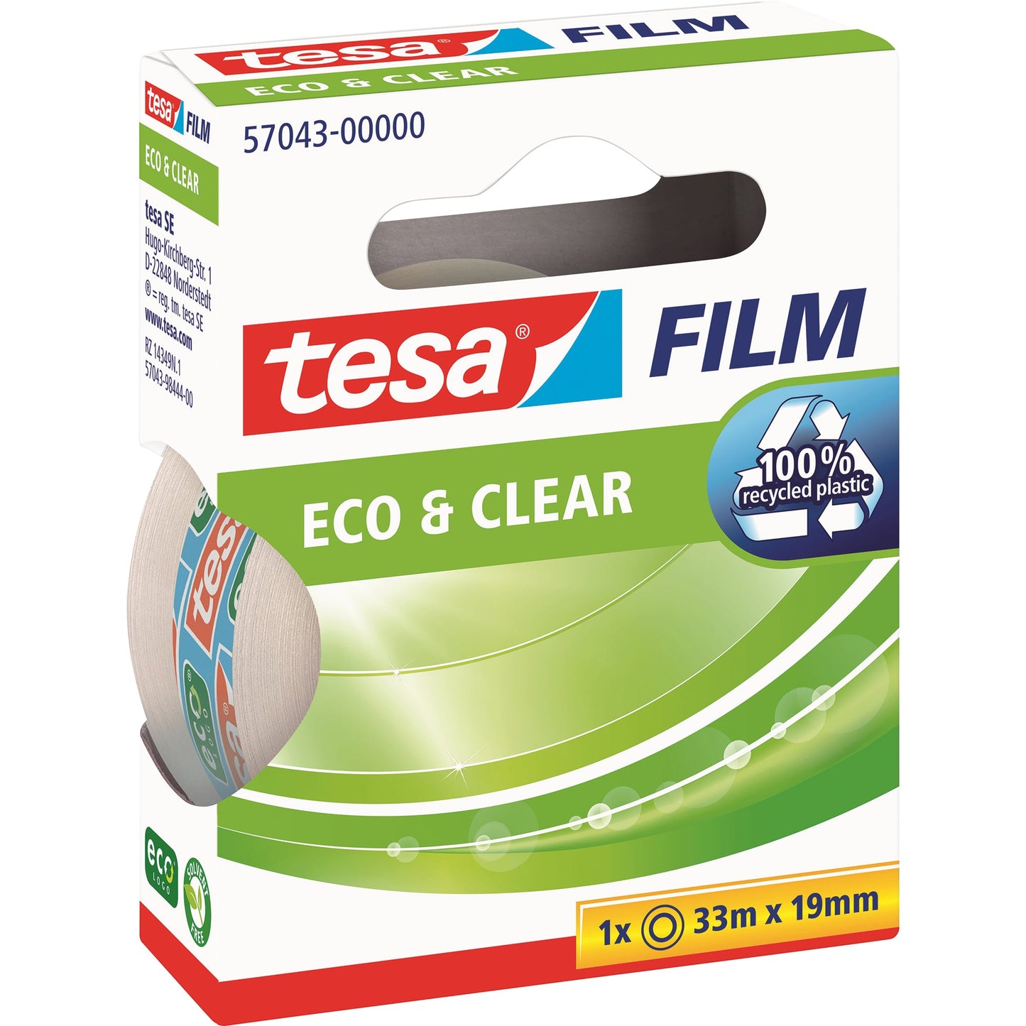 tesa® Klebefilm tesafilm® Eco & Clear 19 mm x 33 m (B x L) einseitig klebend ohne Lösungsmittel Polypropylen, 100 % recycelt transparent