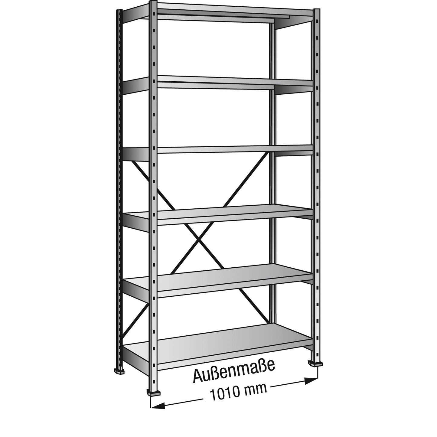 SCHOLZ Grundregal M100 1.000 x 2.280 x 300 mm (B x H x T) 6 Fachböden 100kg inkl. Kreuzdiagonale Stahl