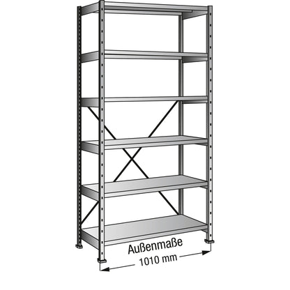 SCHOLZ Grundregal M100 1.000 x 2.280 x 600 mm (B x H x T) 6 Fachböden 200kg inkl. Kreuzdiagonale Stahl