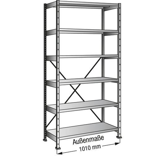 SCHOLZ Grundregal M100 1.000 x 2.280 x 600 mm (B x H x T) 6 Fachböden 200kg inkl. Kreuzdiagonale Stahl