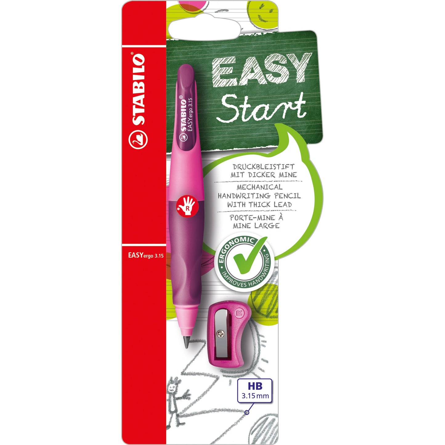 STABILO® Druckbleistift EASYergo 3.15 3,15mm HB inkl. Spitzer pink/lila